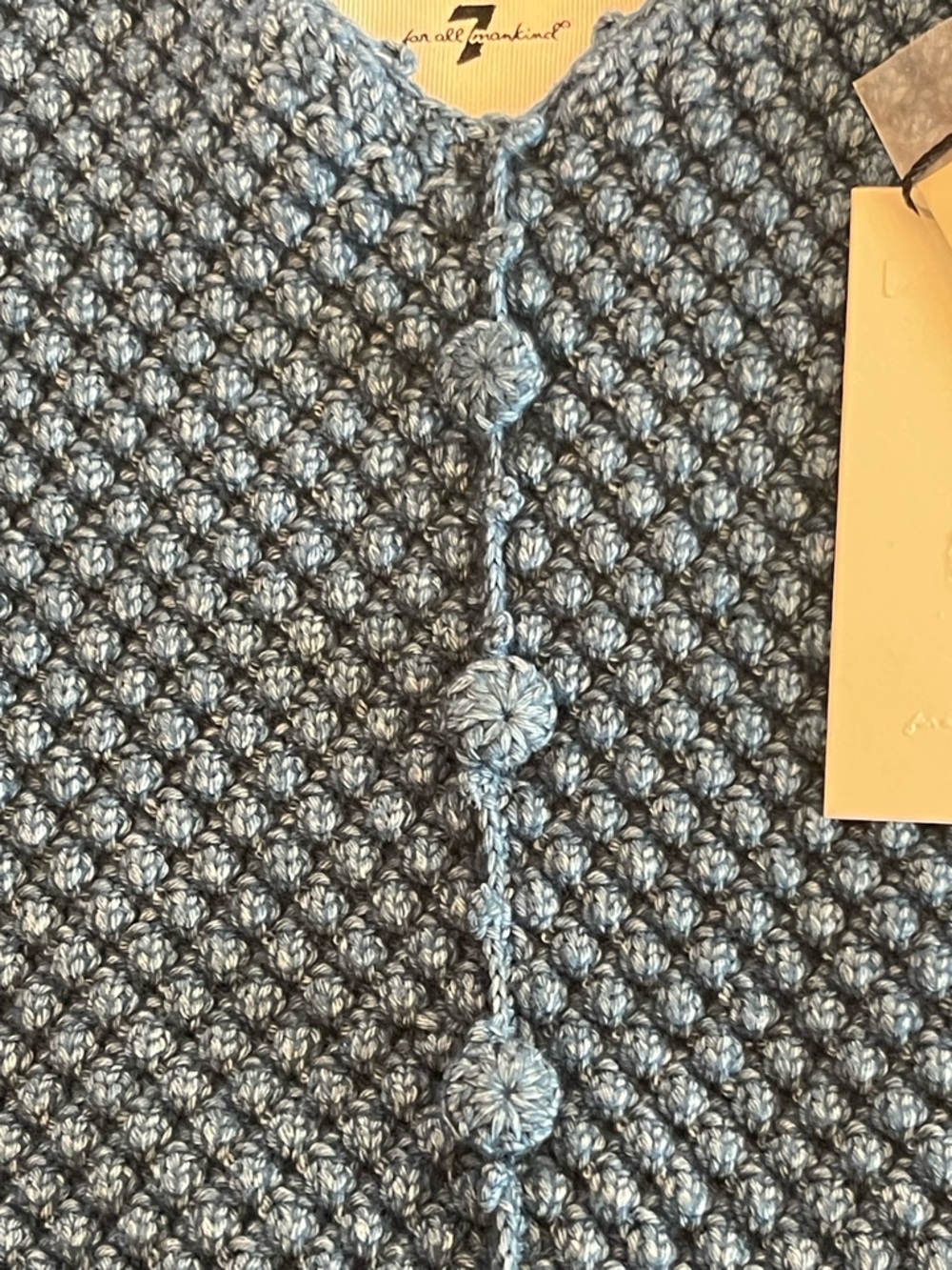 7 For All Mankind Blue Crochet Knit Peplum Top Tank Boho V Neck Coastal Chic M - Picture 15 of 15